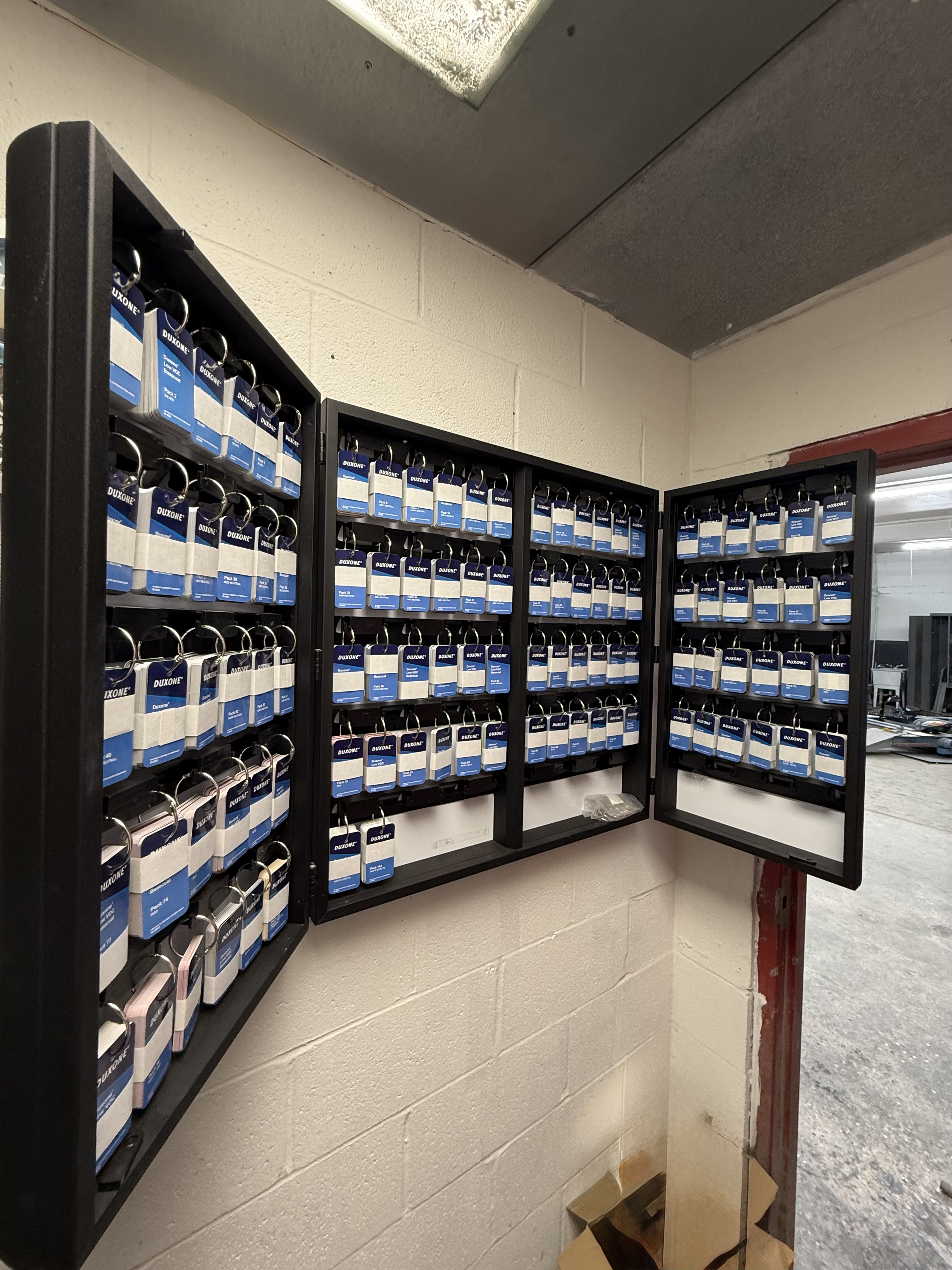 Duxone color sample display board for custom paint matching