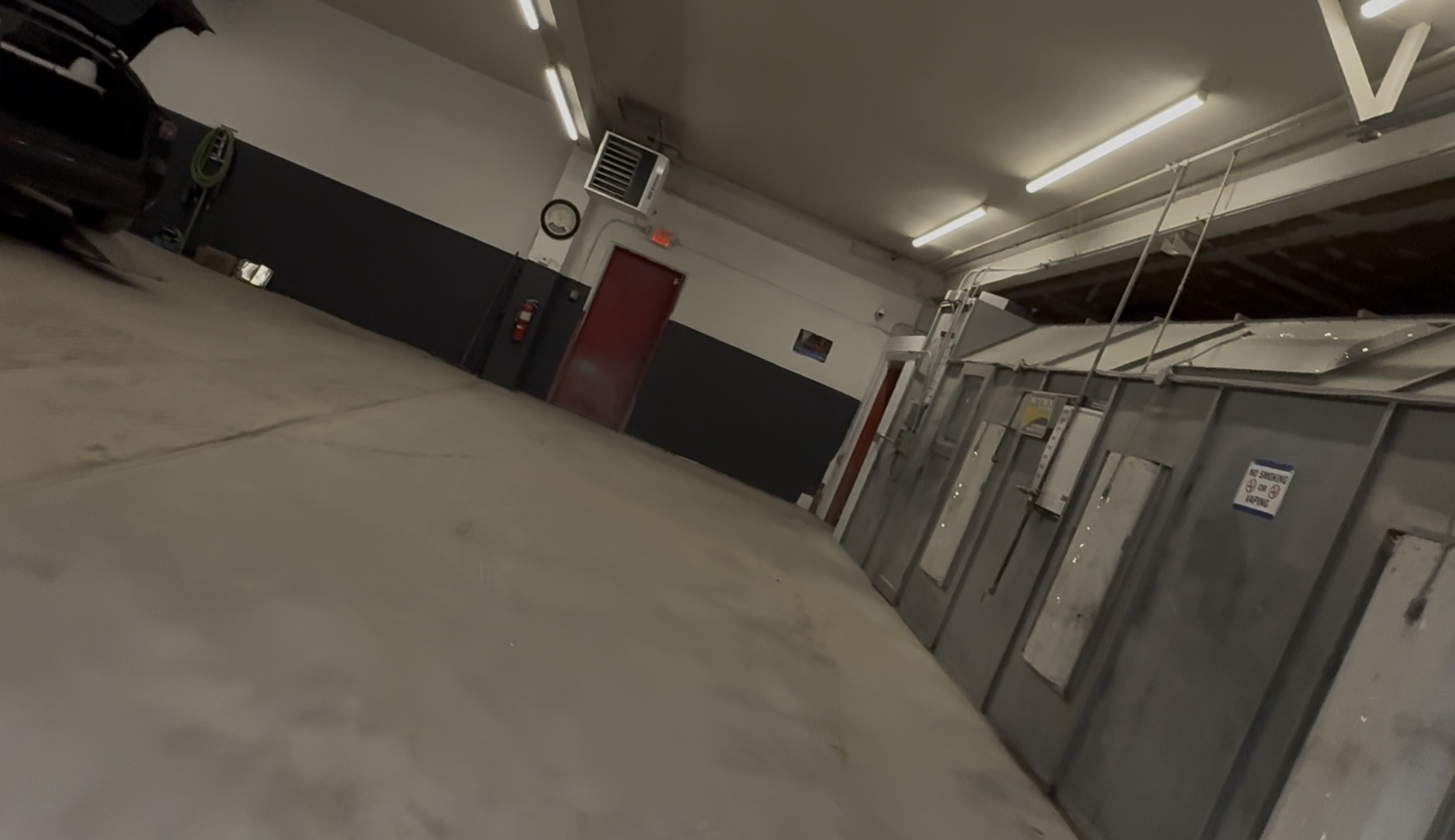 Professional paint booth entrance view